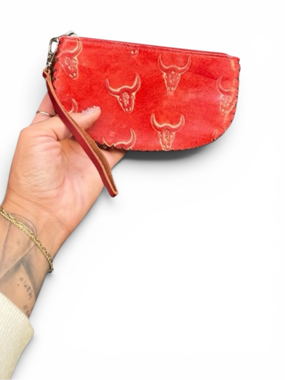 Vintage Genuine Leather Red Bull Coin Purse